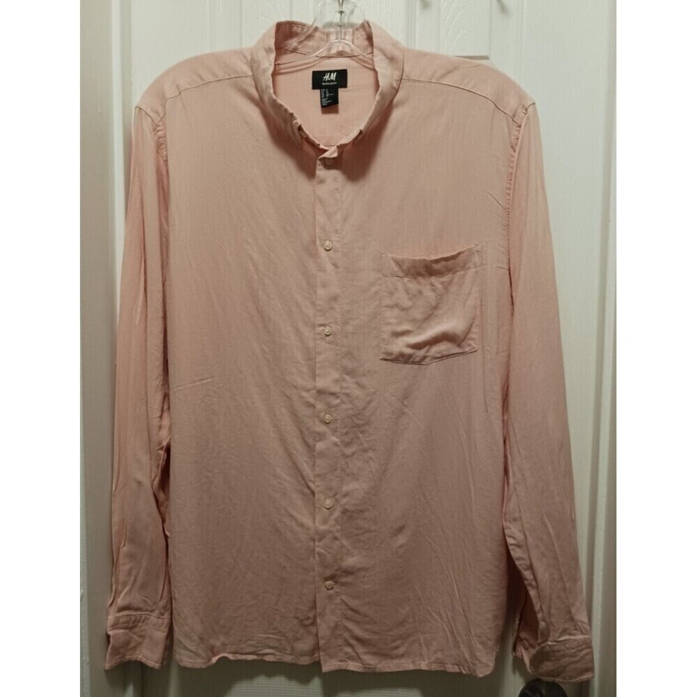 H&M Linen Shirt Regular Fit Long Sleeve Button Down Casual Pink Size XL